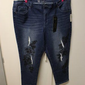 NWT, Blue Diane Gilman Embellished Jeans Midtone